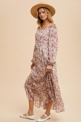 Mauve Floral Floral Chiffon Maxi Dress