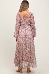 Mauve Floral Floral Chiffon Maternity Maxi Dress