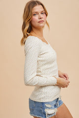 Cream Lace Trim Floral Fitted Top