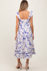 Navy Floral Ruffle Strap Tiered Maternity Midi Dress