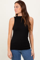 Black Ribbed Sleeveless Mock Neck Maternity Top
