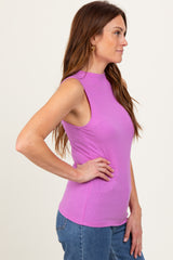 Pink Ribbed Sleeveless Mock Neck Top