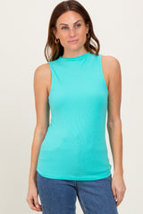 Mint Ribbed Sleeveless Mock Neck Maternity Top