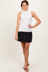 Beige Ribbed Sleeveless Mock Neck Top