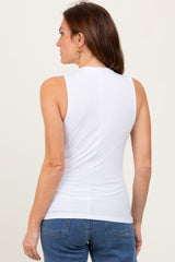 White Ribbed Sleeveless Mock Neck Top