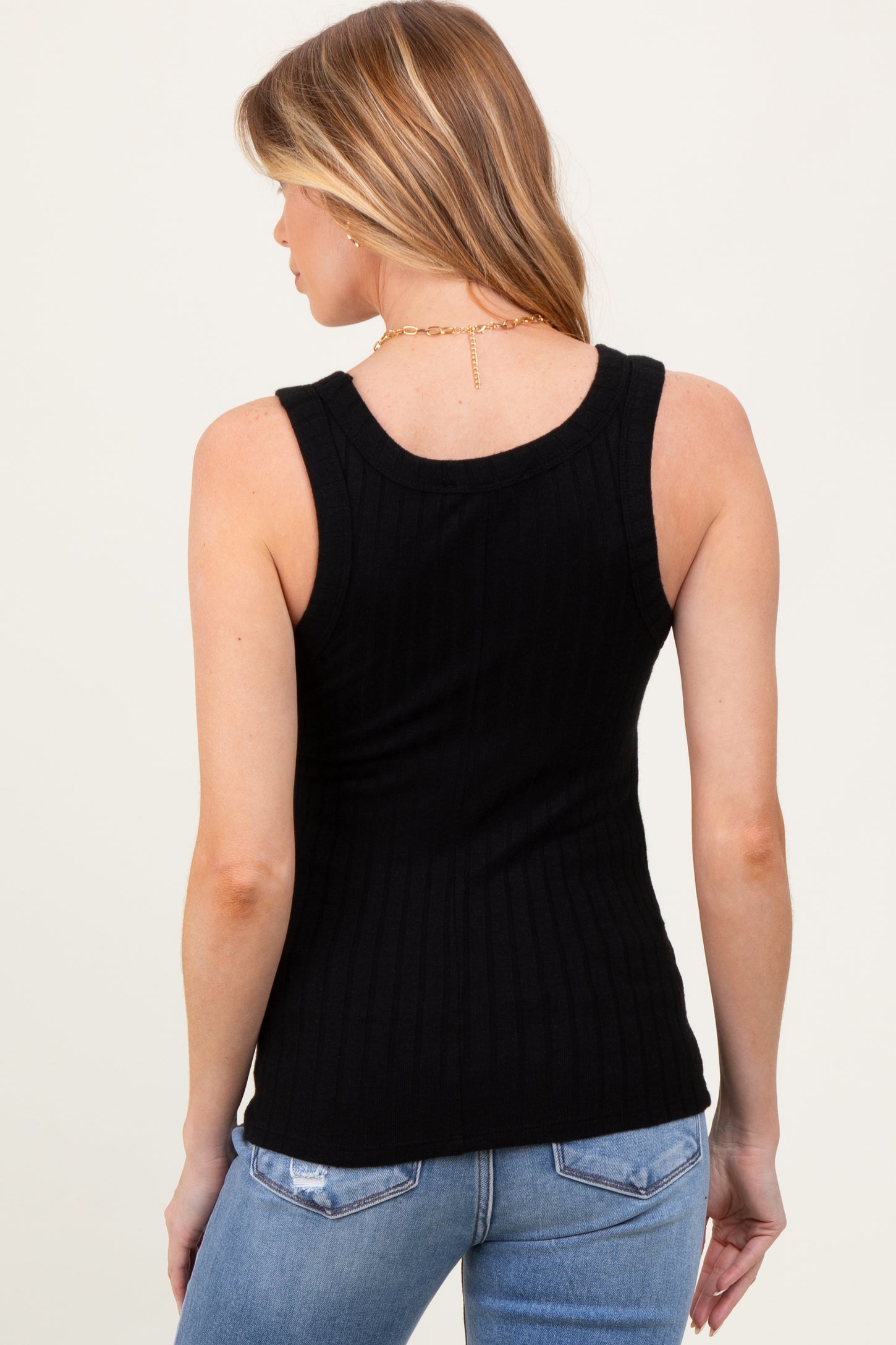 Black Melange Ribbed Fitted Maternity Tank Top