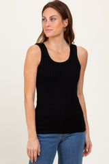 Black Melange Ribbed Fitted Maternity Tank Top