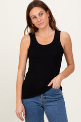 Black Melange Ribbed Fitted Tank Top