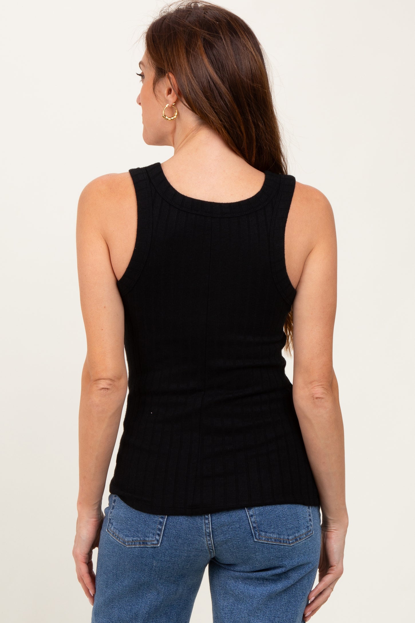 Black Melange Ribbed Fitted Tank Top