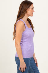 Lavender Melange Ribbed Fitted Tank Top