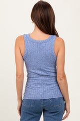 Blue Melange Ribbed Fitted Tank Top