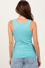 Turquoise Melange Ribbed Fitted Tank Top