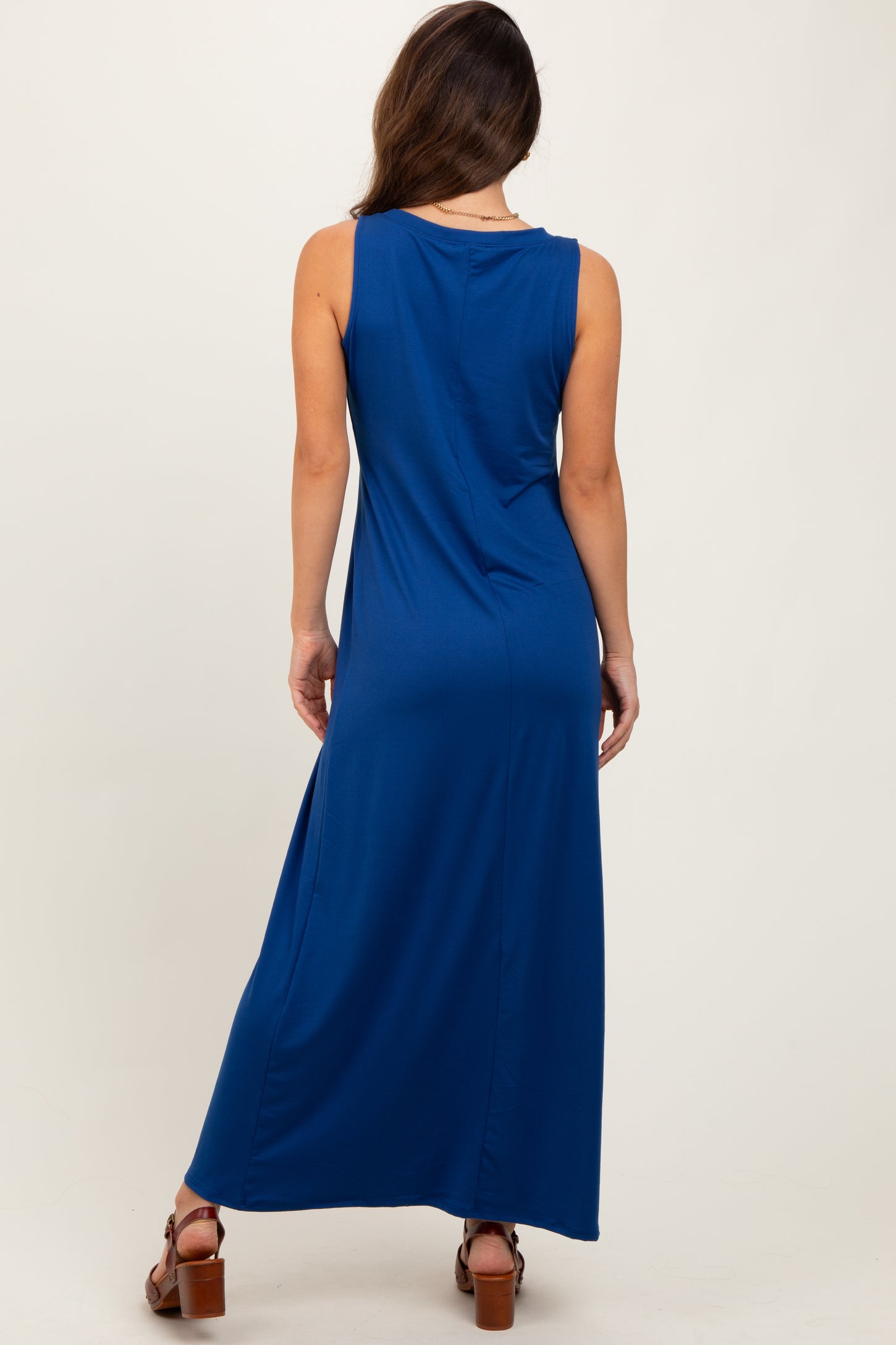 Navy Sleeveless Flared Scoop Neck Maxi Dress