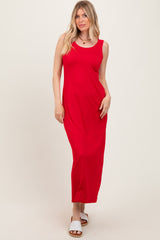 Red Sleeveless Flared Scoop Neck Maxi Dress