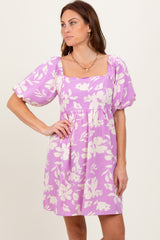 Lavender Floral Puff Sleeve Maternity Mini Dress