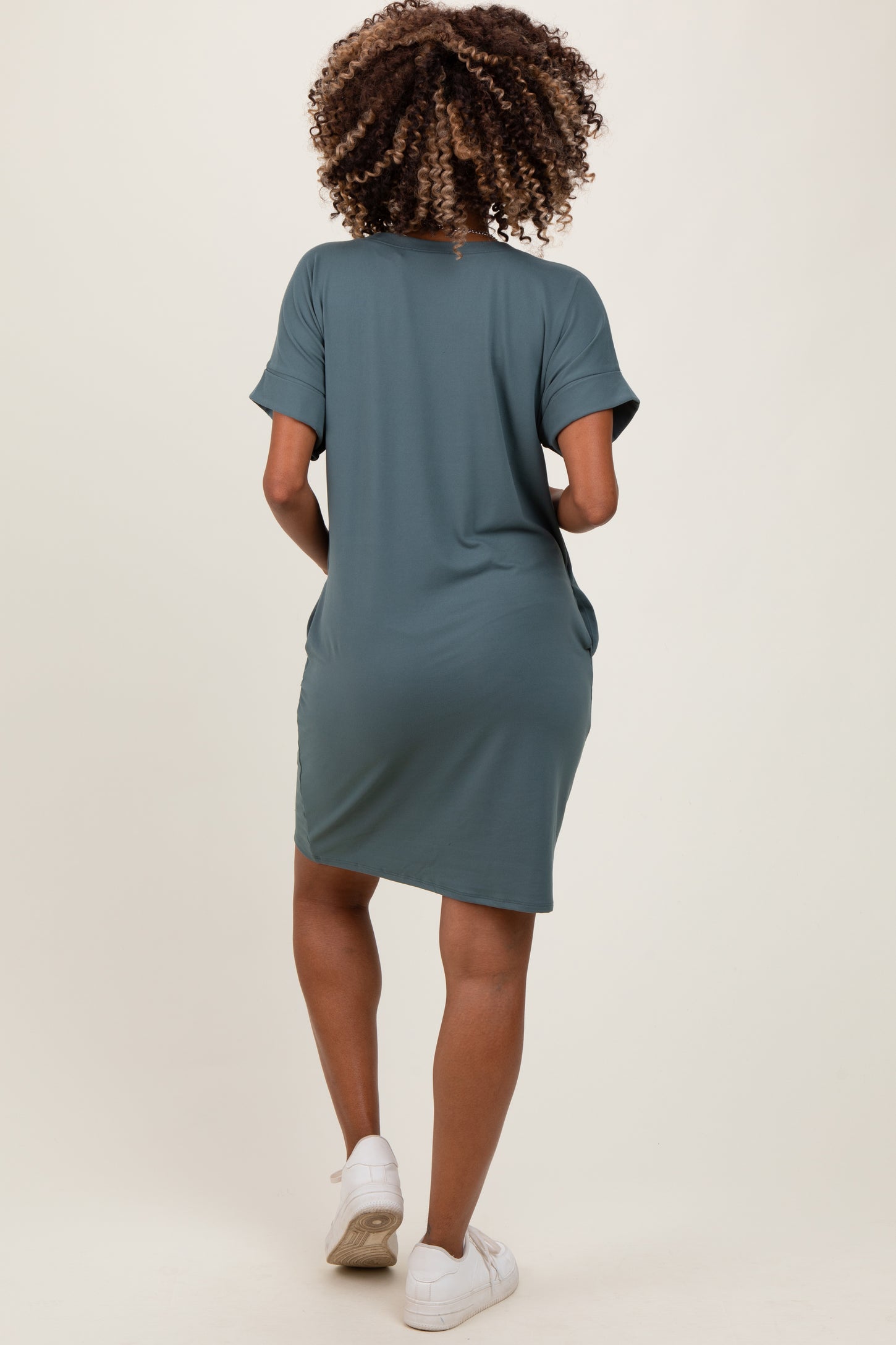 Jade Brushed Rolled Short Sleeve V-Neck Maternity Dress