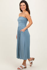 Light Blue Double Layered Strapless Tube Top Jumpsuit
