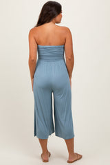 Light Blue Double Layered Strapless Tube Top Maternity Jumpsuit