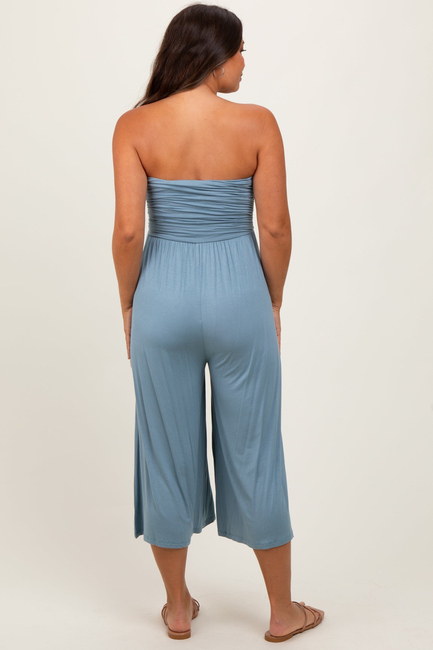 Light Blue Double Layered Strapless Tube Top Maternity Jumpsuit