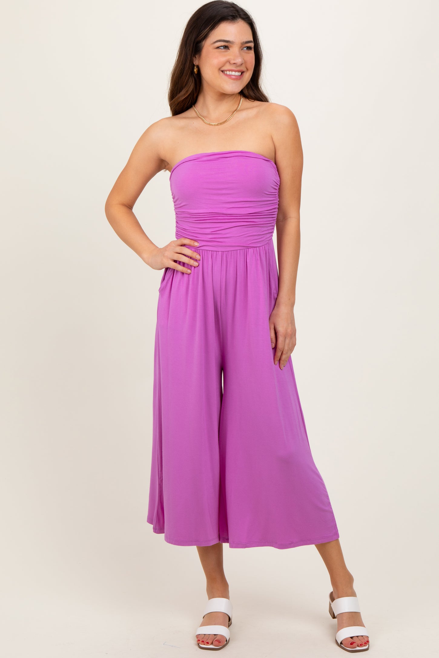 Lavender Double Layered Strapless Tube Top Maternity Jumpsuit