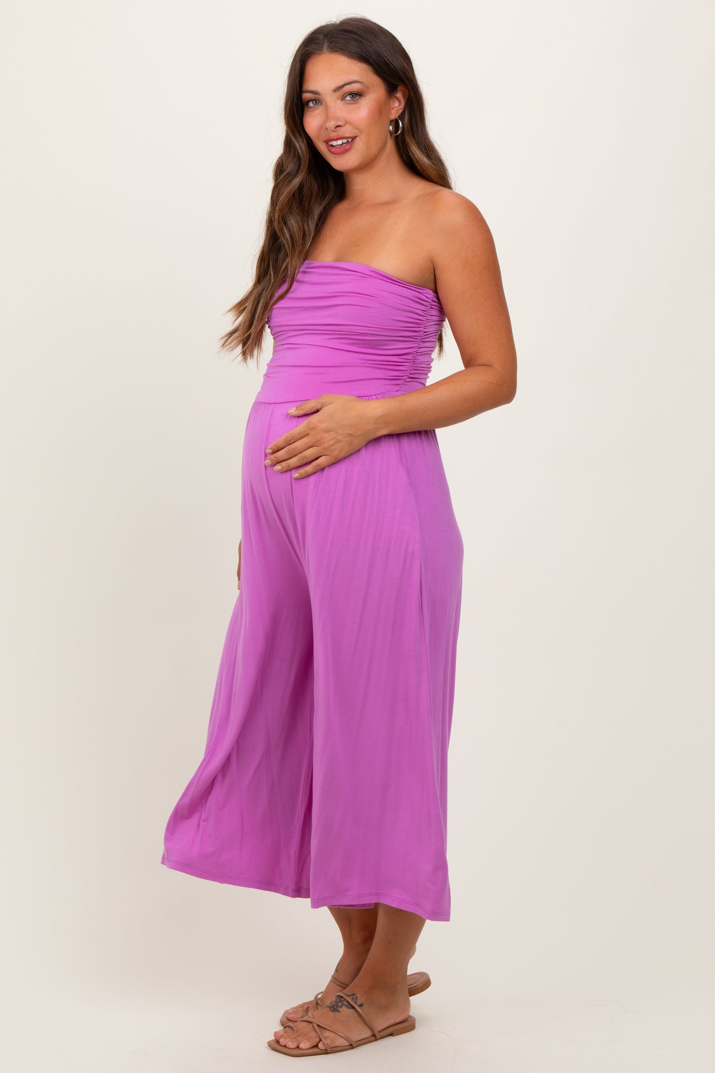 Lavender Double Layered Strapless Tube Top Maternity Jumpsuit