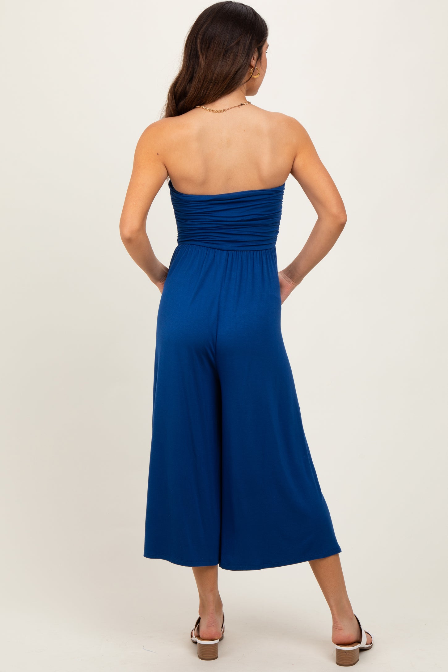 Navy Double Layered Strapless Tube Top Jumpsuit