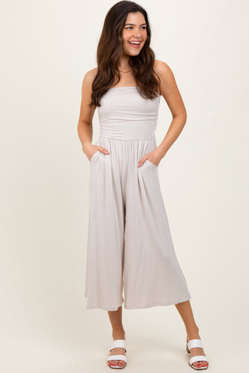 Beige Double Layered Strapless Tube Top Jumpsuit