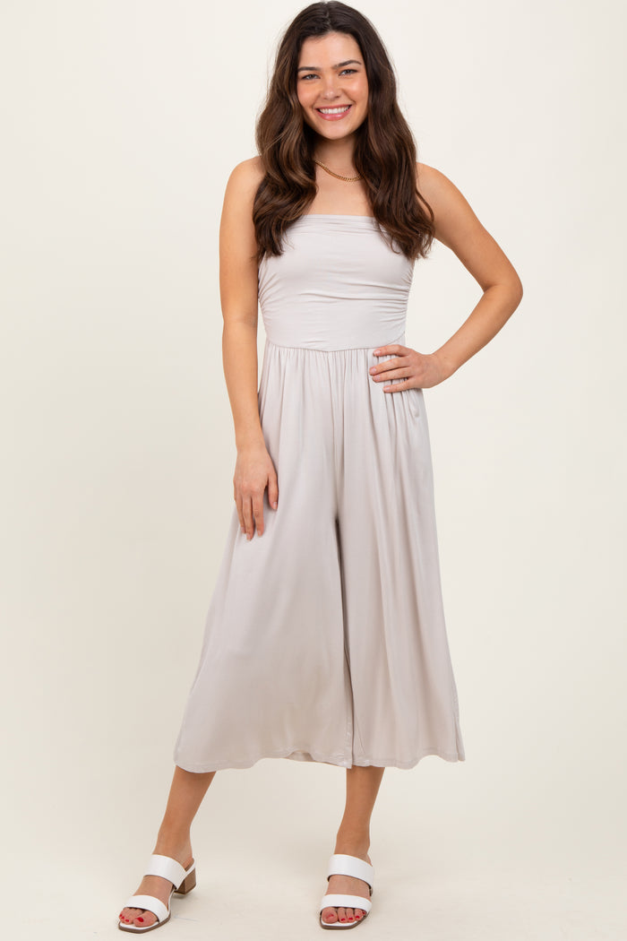 Beige Double Layered Strapless Tube Top Jumpsuit