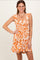 Orange Printed Smocked Ruffle Strap Dress