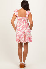 Pink Printed Smocked Ruffle Strap Maternity Dress