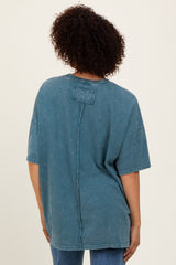 Deep Teal Mineral Wash Crochet Pocket Top