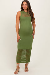 Green Crochet Knit Sleeveless Maternity Maxi Dress