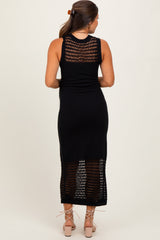 Black Crochet Knit Sleeveless Maternity Maxi Dress