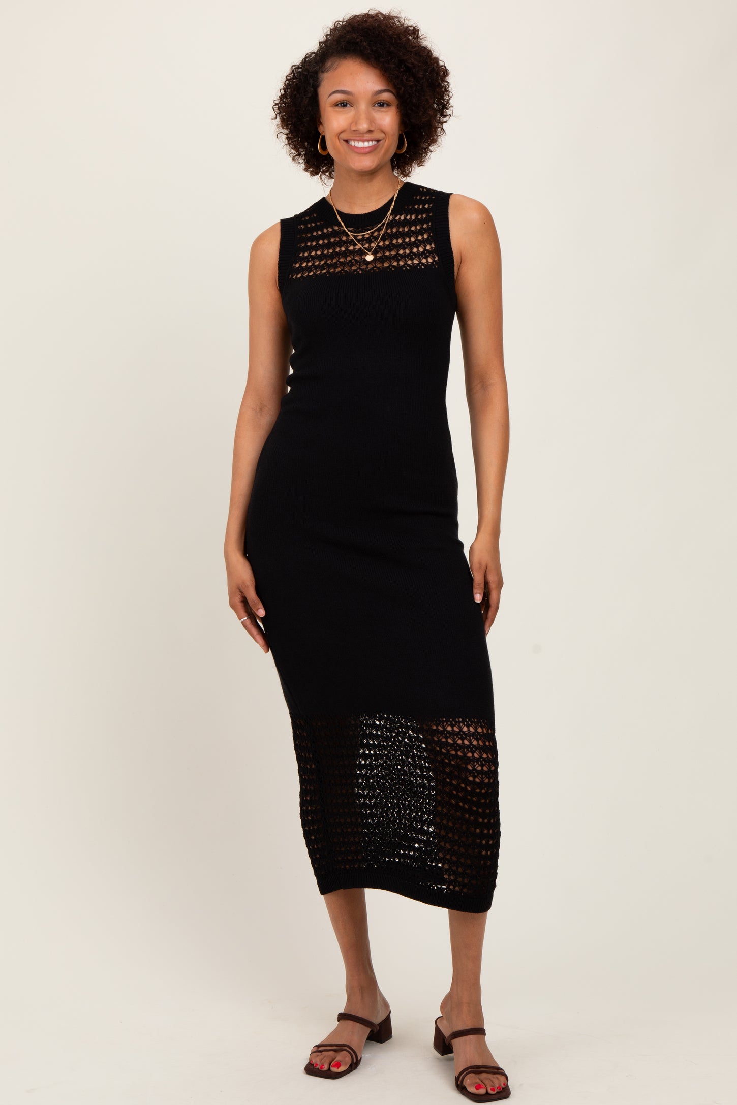Black Crochet Knit Sleeveless Maxi Dress