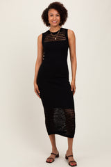 Black Crochet Knit Sleeveless Maxi Dress
