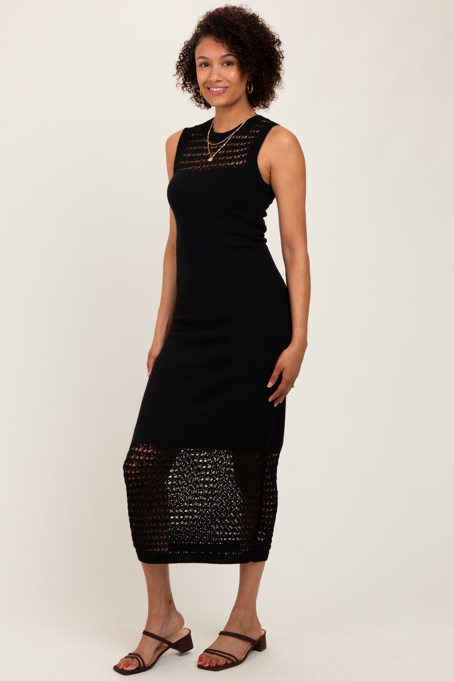 Black Crochet Knit Sleeveless Maxi Dress