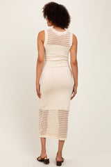 Cream Crochet Knit Sleeveless Maxi Dress