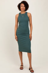 Olive Sleeveless Ribbed Knit Midi Dress