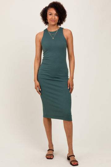 Olive Sleeveless Ribbed Knit Midi Dress