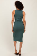 Olive Sleeveless Ribbed Knit Midi Dress