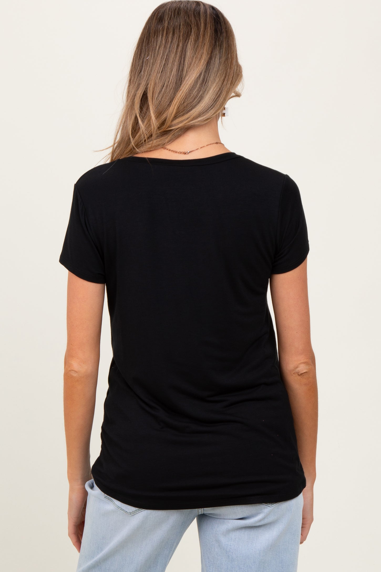 Black Round Neck Maternity Nursing Pocket T-Shirt