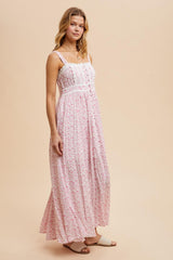Pink Floral Button Down Sleeveless Maxi Dress