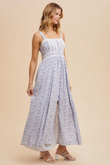 Light Blue Floral Button Down Sleeveless Maxi Dress