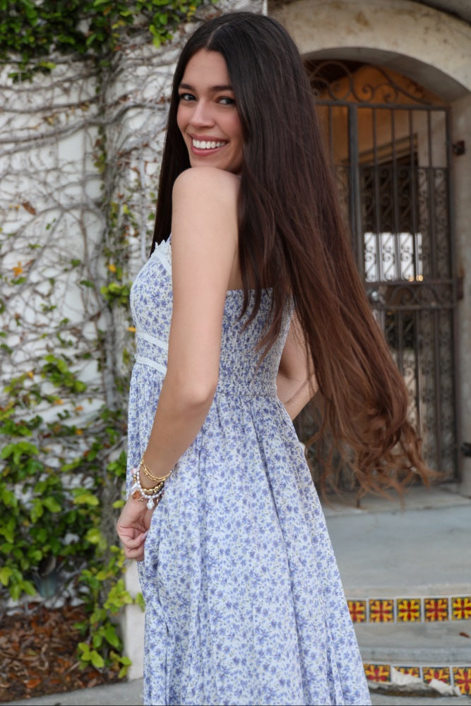 Light Blue Floral Button Down Sleeveless Maxi Dress