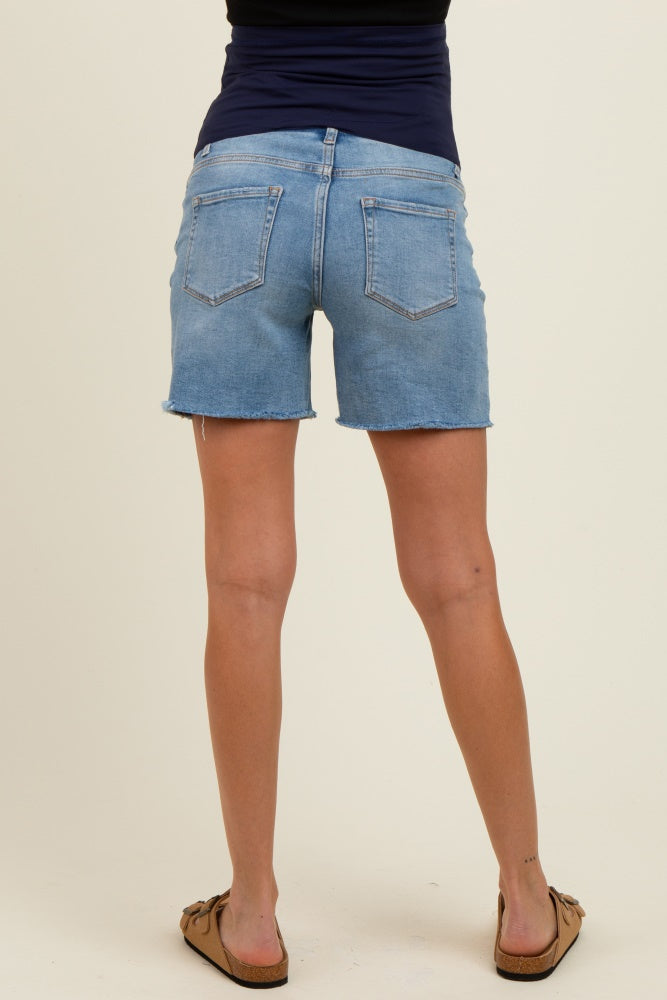 Light Blue Raw Hem Maternity Bermuda Denim Shorts