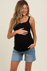 Light Blue Raw Hem Maternity Bermuda Denim Shorts