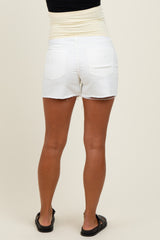 White Raw Hem Maternity Denim Shorts