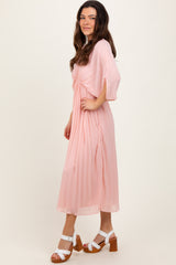Light Pink Pleated V Neck Maxi Dress