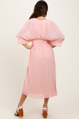 Light Pink Pleated V Neck Maxi Dress