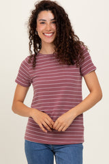 Rust Striped Button Shoulder Detail Maternity Top